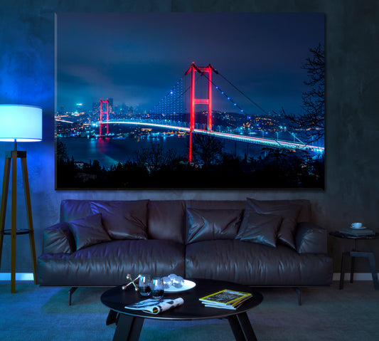 Istanbul Bosphorus Bridge at Night Canvas Print ArtLexy 1 Panel 24"x16" inches 