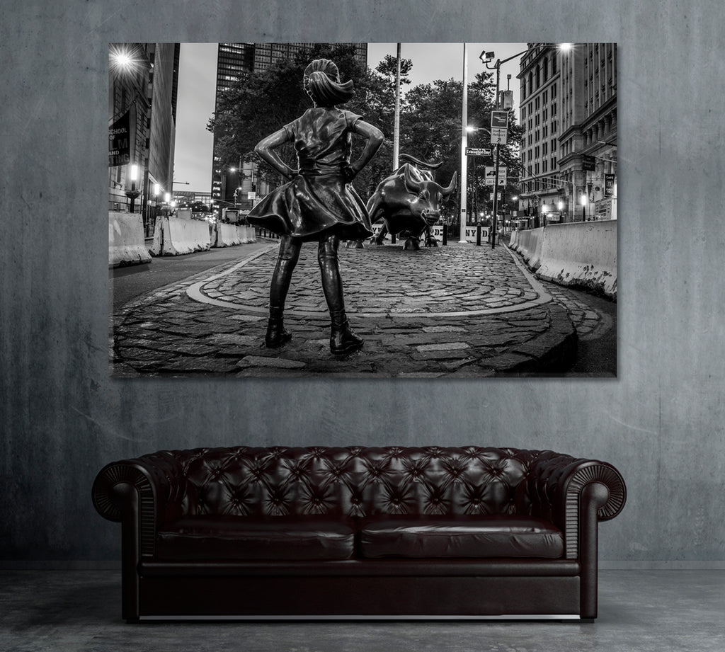 Fearless Girl Facing the Charging Bull Wall Street Lower Manhattan Canvas Print ArtLexy 1 Panel 24"x16" inches 