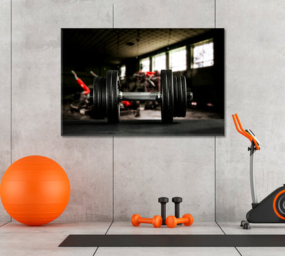 Dumbbell in Gym Canvas Print ArtLexy 1 Panel 24"x16" inches 