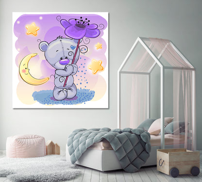 Teddy Bear with Flower Canvas Print ArtLexy 1 Panel 12"x12" inches 
