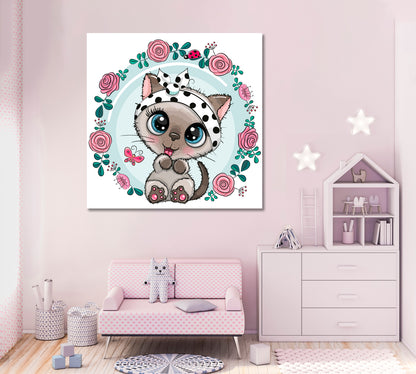 Cute Kitten with Flowers Canvas Print ArtLexy 1 Panel 12"x12" inches 