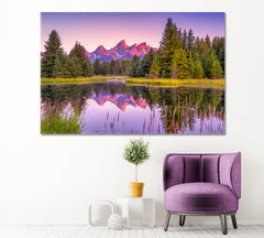 Teton Range and Snake River Canvas Print ArtLexy 1 Panel 24"x16" inches 
