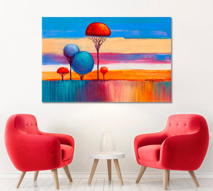 Colorful Landscape with Trees Canvas Print ArtLexy 1 Panel 24"x16" inches 