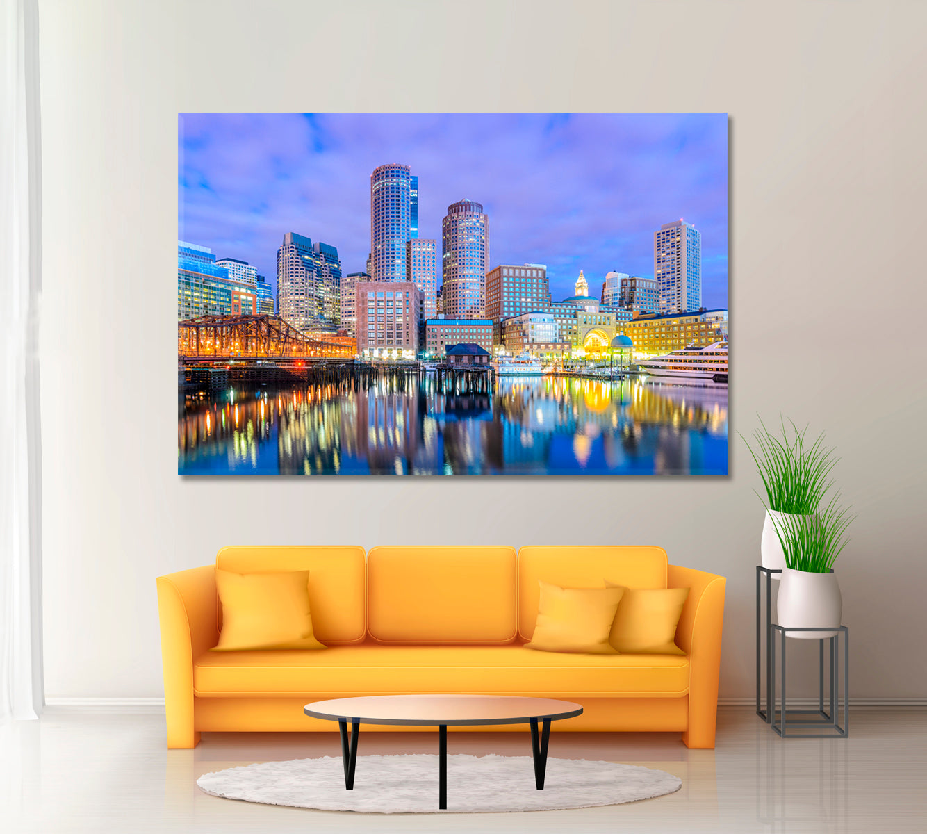 Boston Harbor with Financial District Massachusetts Canvas Print ArtLexy 1 Panel 24"x16" inches 