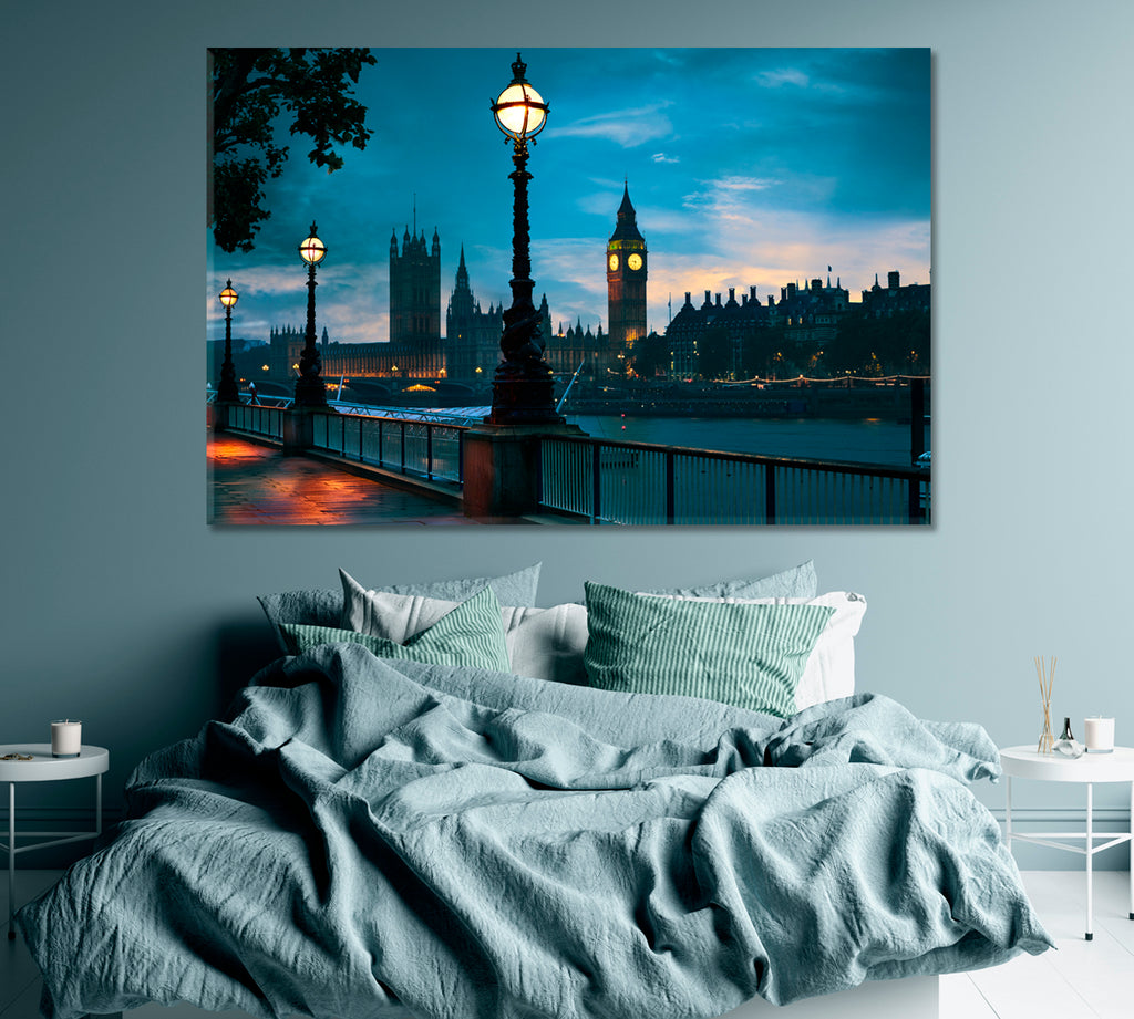 Big Ben and Thames River Canvas Print ArtLexy 1 Panel 24"x16" inches 