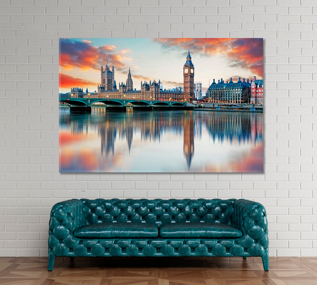 Houses of Parliament with Big Ben London Canvas Print ArtLexy 1 Panel 24"x16" inches 