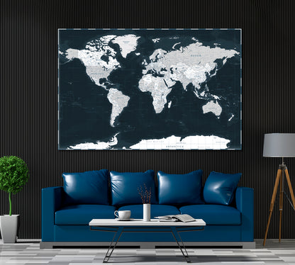 Dark Blue Political World Map Canvas Print ArtLexy   