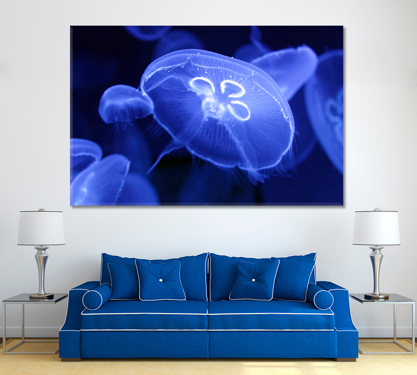 Jellyfish in Blue Water Canvas Print ArtLexy 1 Panel 24"x16" inches 