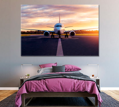 Airplane on Runway Canvas Print ArtLexy 1 Panel 24"x16" inches 