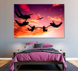 Skydivers in Sky Canvas Print ArtLexy 1 Panel 24"x16" inches 