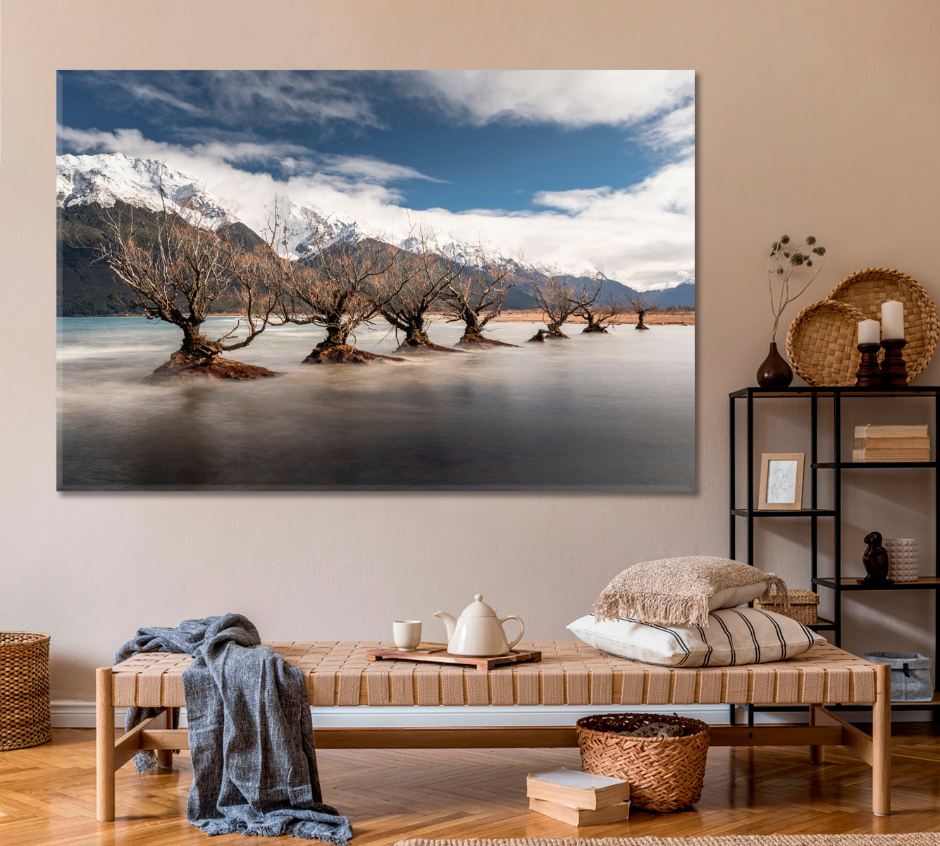Willow Trees in Lake Wakatipu New Zealand Canvas Print ArtLexy 1 Panel 24"x16" inches 
