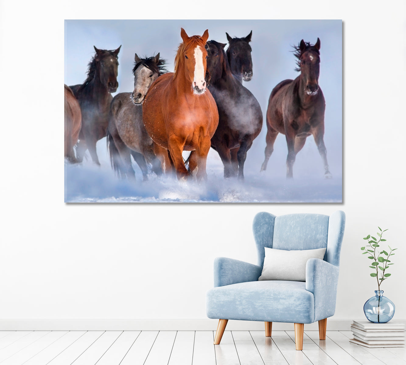 Horses Running in Snow Canvas Print ArtLexy   