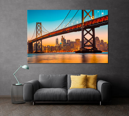 San Francisco Skyline with Oakland Bay Bridge Canvas Print ArtLexy 1 Panel 24"x16" inches 