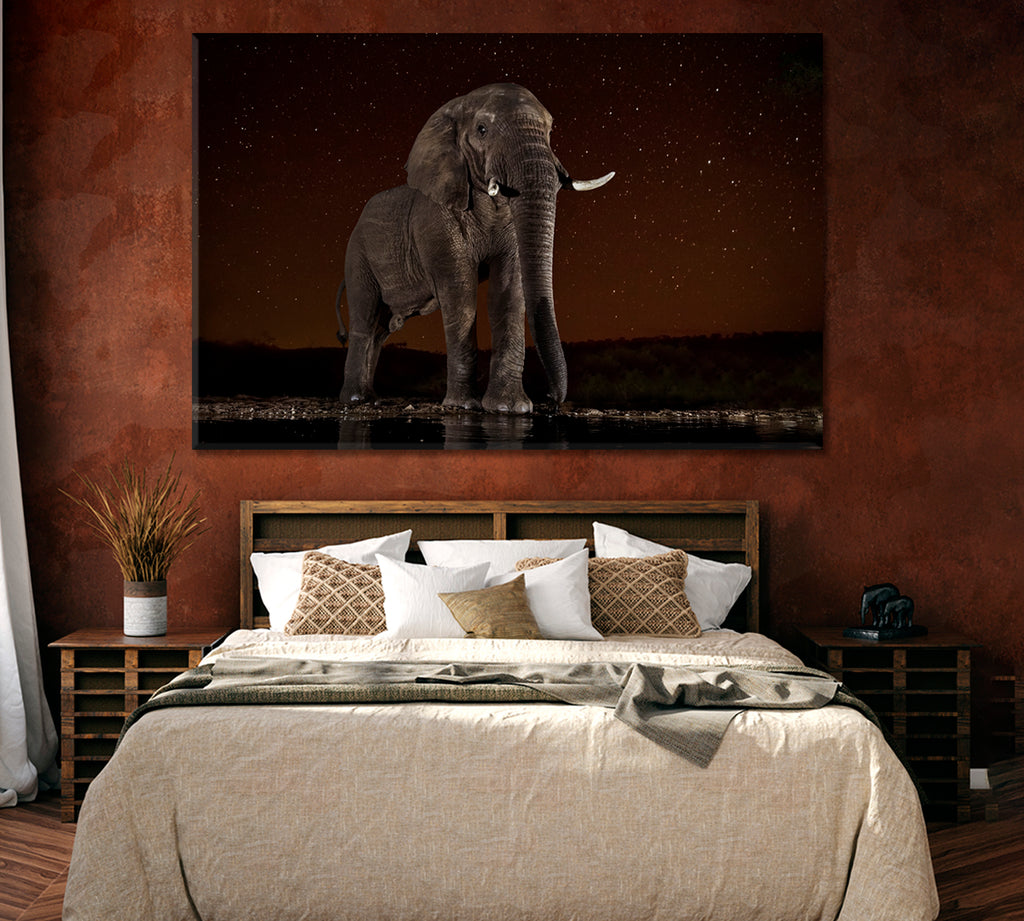 Wild Elephant at Night Kenya Canvas Print ArtLexy 1 Panel 24"x16" inches 