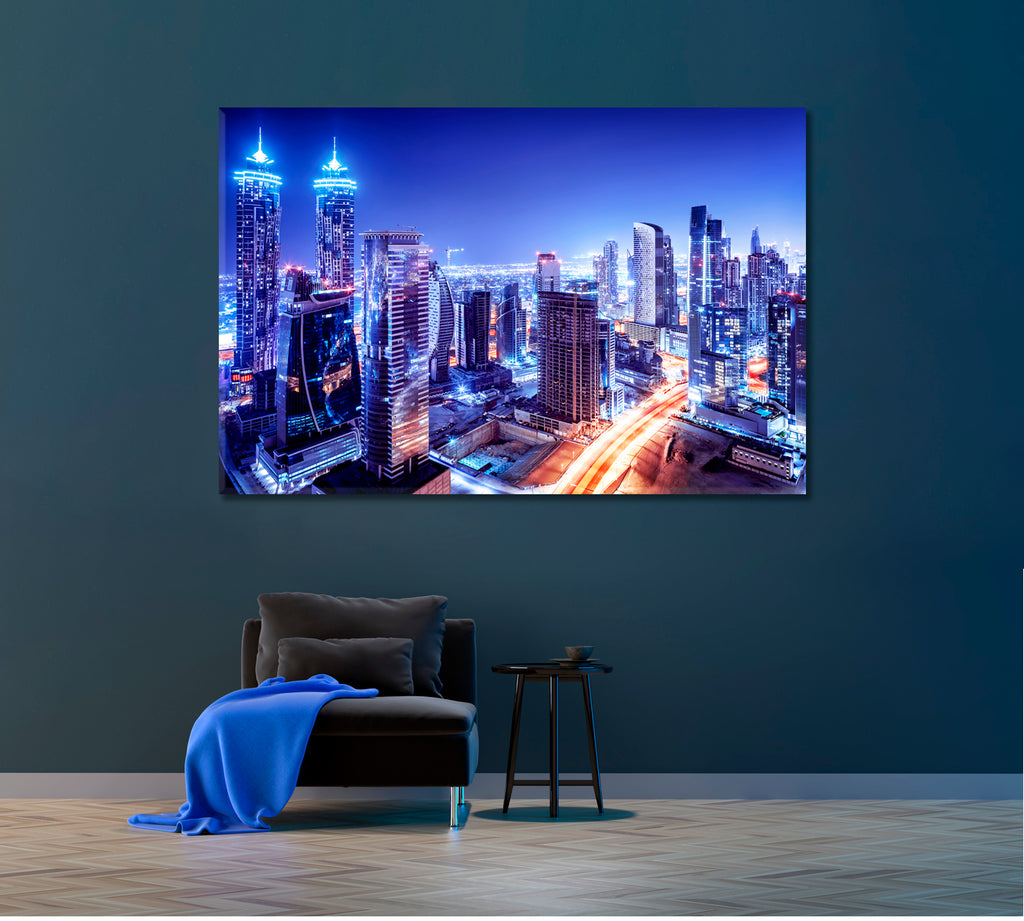 Dubai Downtown at Night Canvas Print ArtLexy 1 Panel 24"x16" inches 