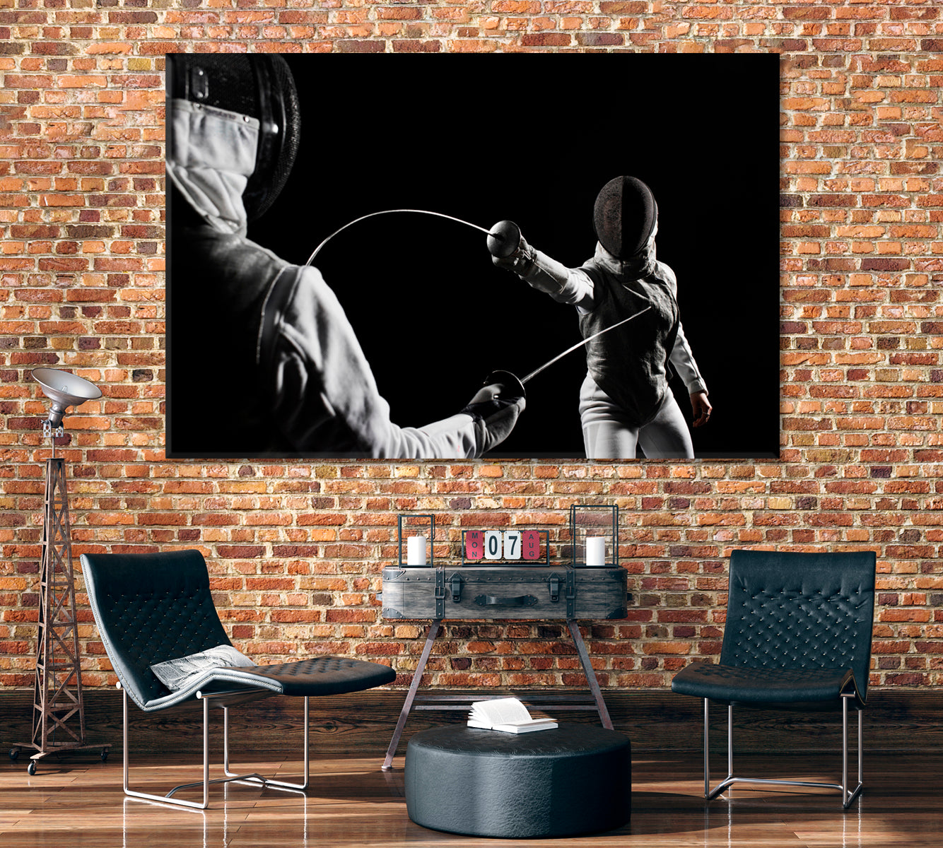 Fencing Action Canvas Print ArtLexy 1 Panel 24"x16" inches 