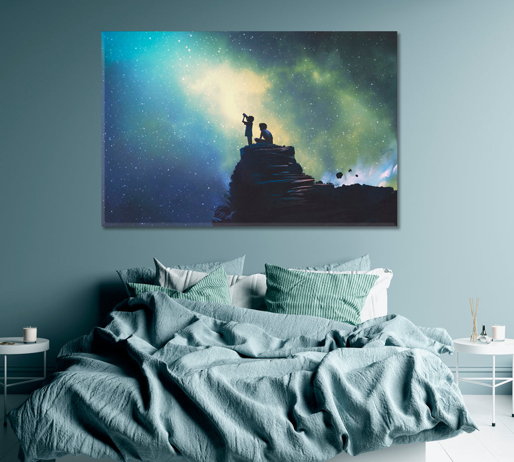Two Brothers Looking at Stars Canvas Print ArtLexy 1 Panel 24"x16" inches 
