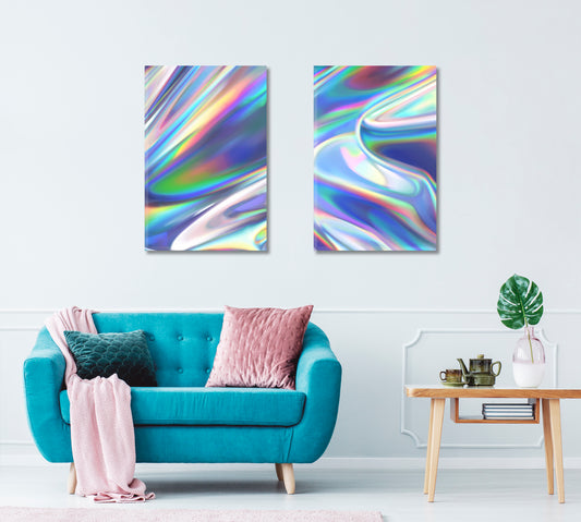 Set of 2 Vertical Abstract Holographic Pattern Canvas Print ArtLexy 2 Panels 32”x24” inches 