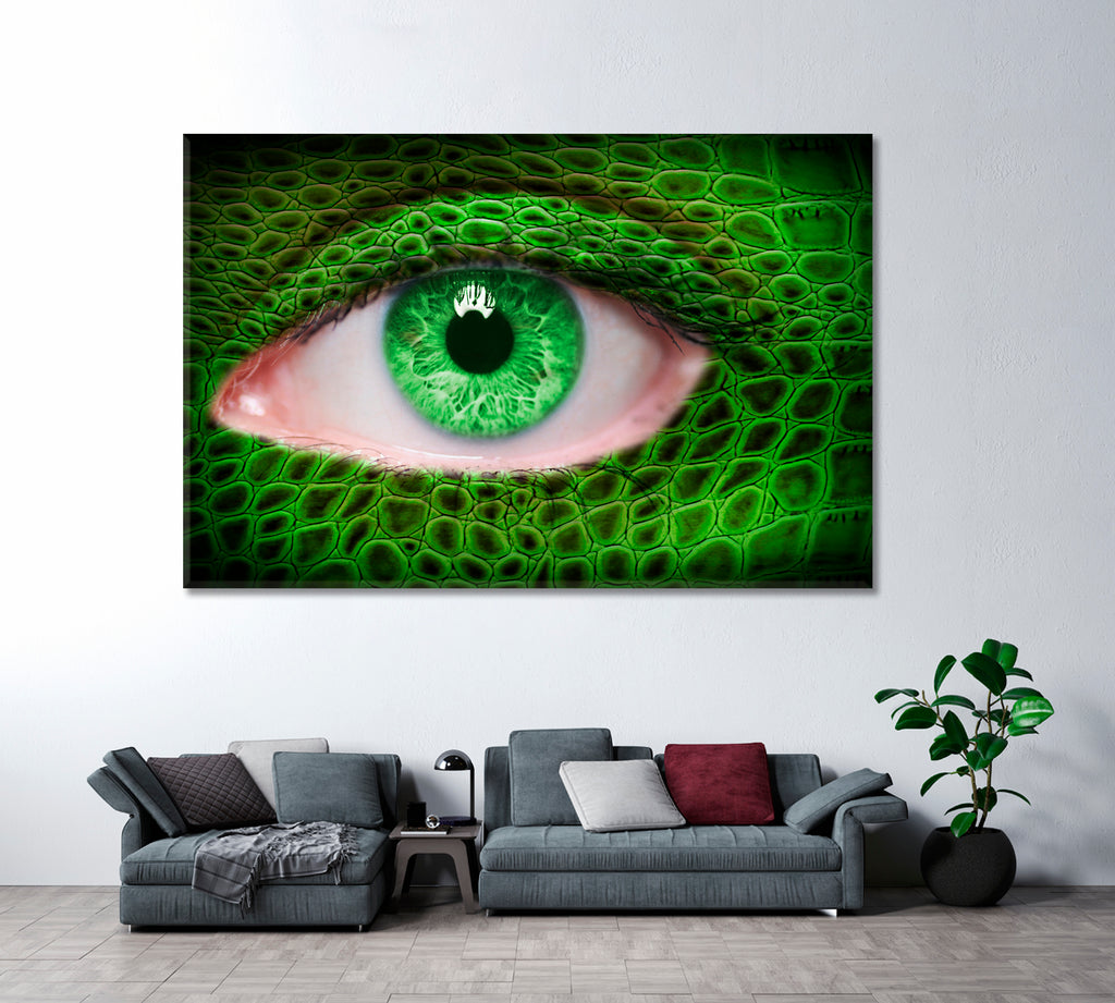 Green Human Eye with Lizard Skin Canvas Print ArtLexy 1 Panel 24"x16" inches 
