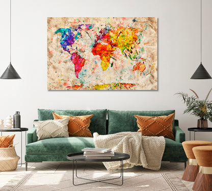 Vintage Colorful World Map Canvas Print ArtLexy   