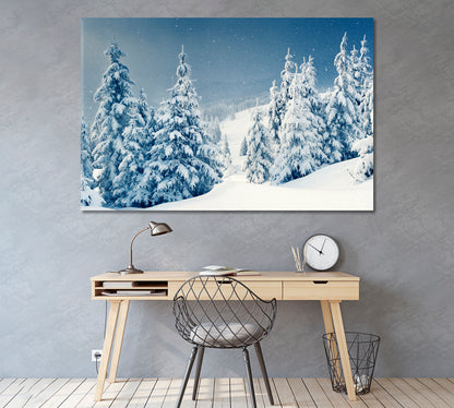 Winter Forest With Snow Covered Trees Canvas Print ArtLexy 1 Panel 24"x16" inches 