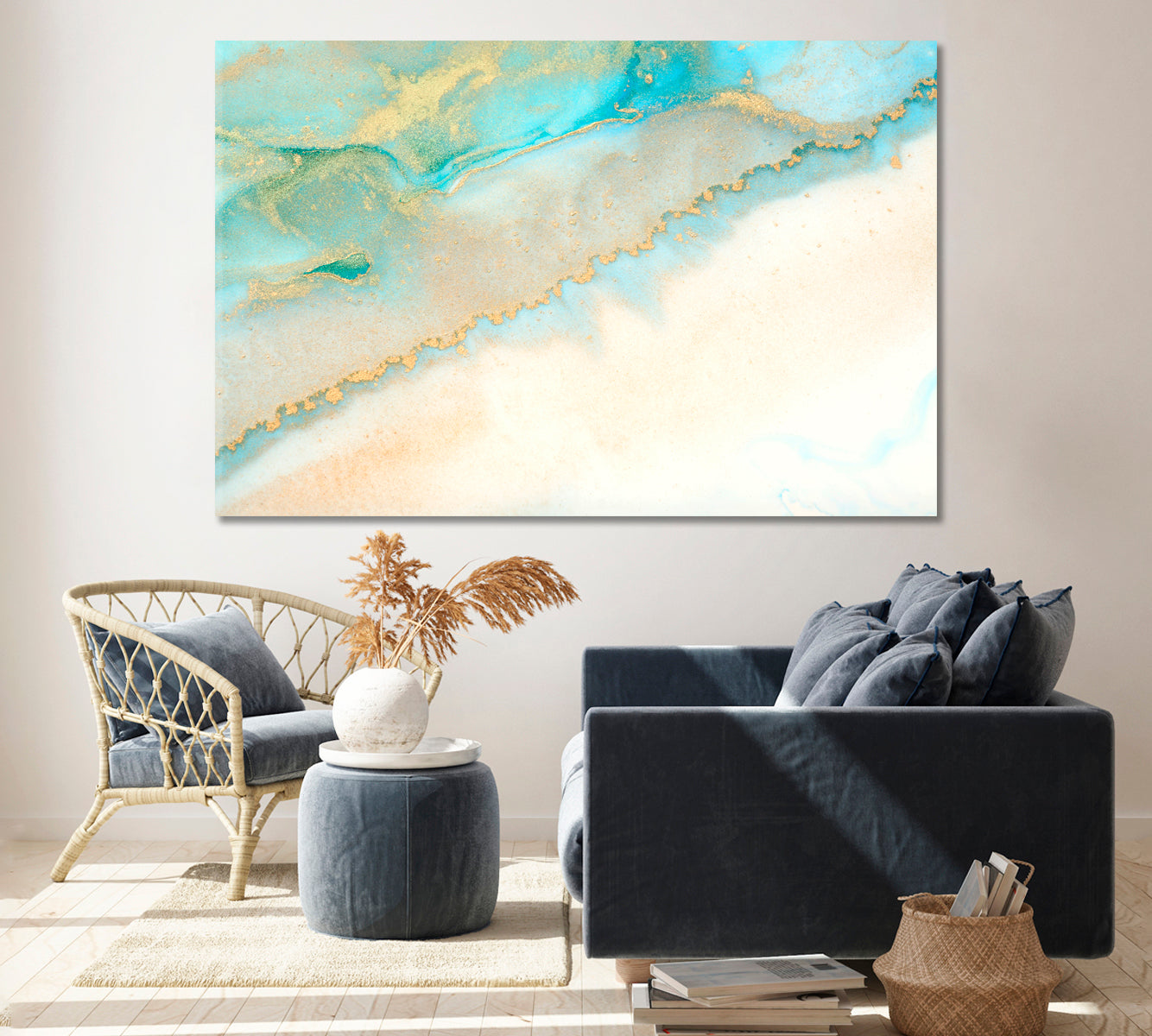 Abstract Blue and Gold Fluid Marble