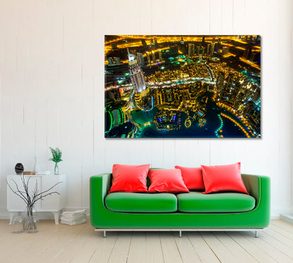 Dubai Downtown with Night City Lights Canvas Print ArtLexy 1 Panel 24"x16" inches 