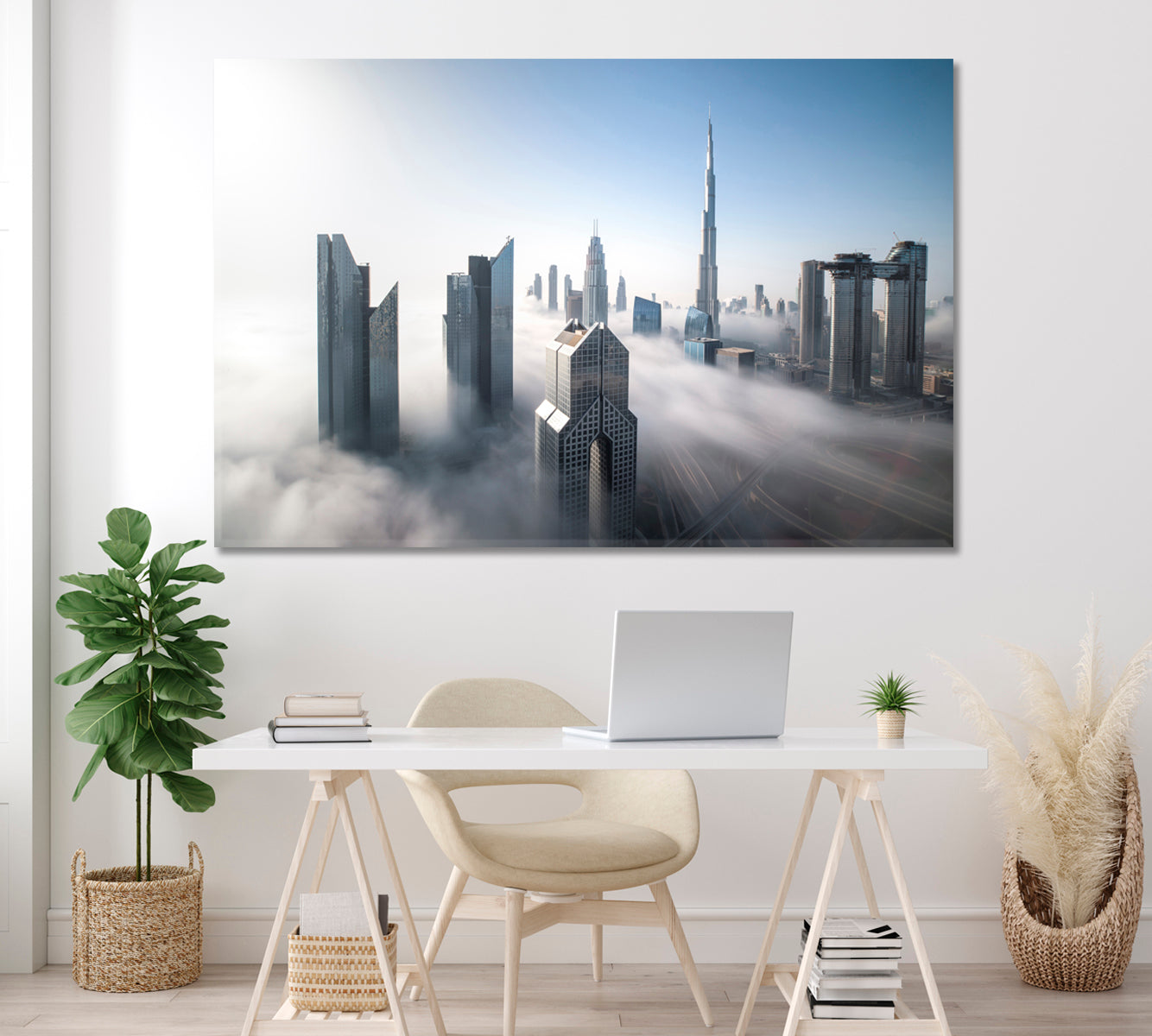 Dubai City Skyline in Fog Canvas Print ArtLexy 1 Panel 24"x16" inches 