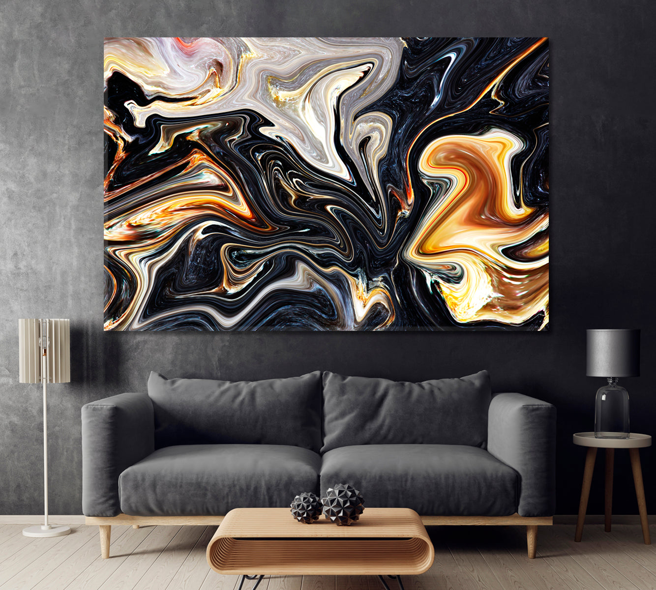 Black Marble Waves Canvas Print ArtLexy 1 Panel 24"x16" inches 