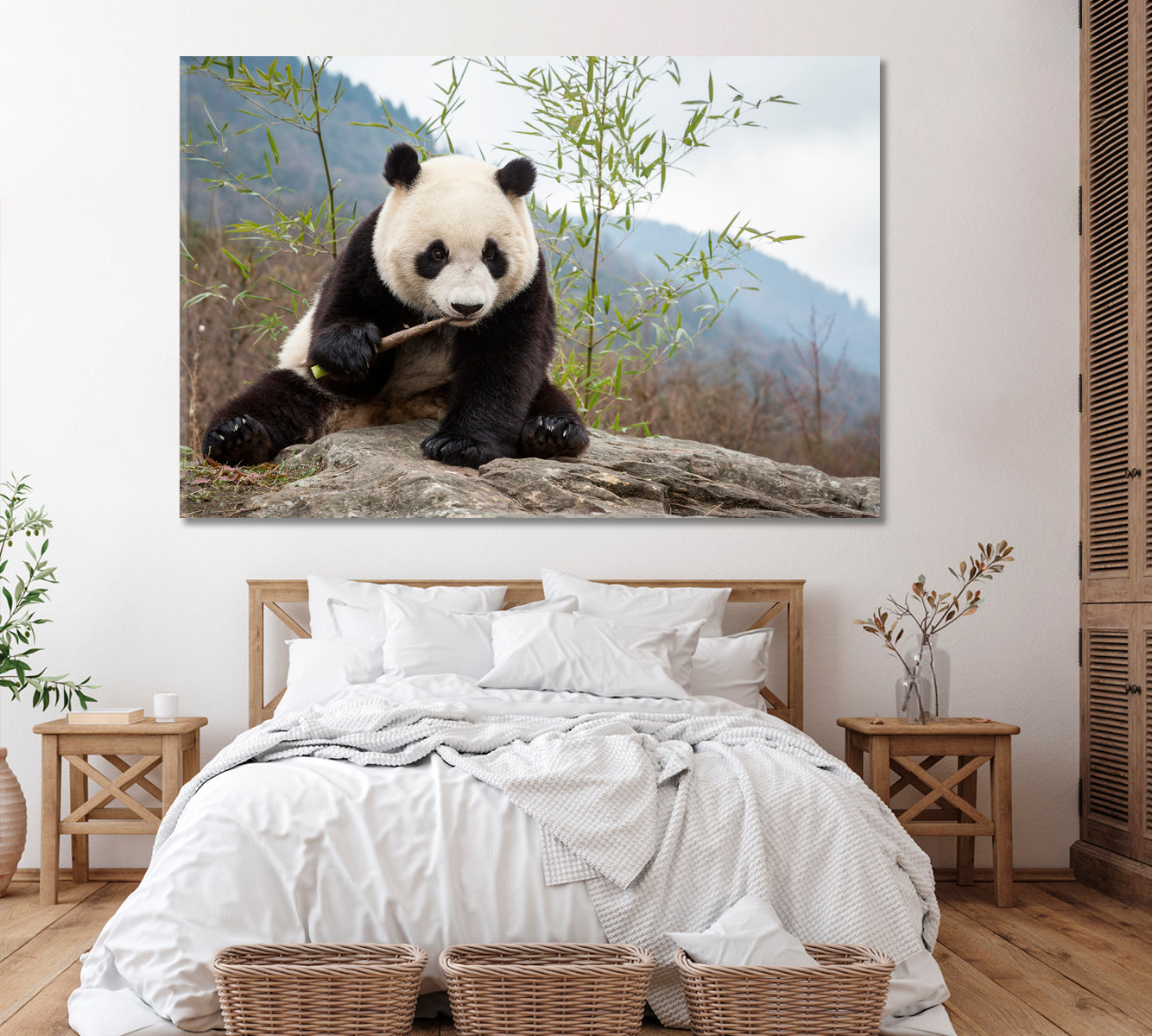 Panda Eating Bamboo Canvas Print ArtLexy 1 Panel 24"x16" inches 