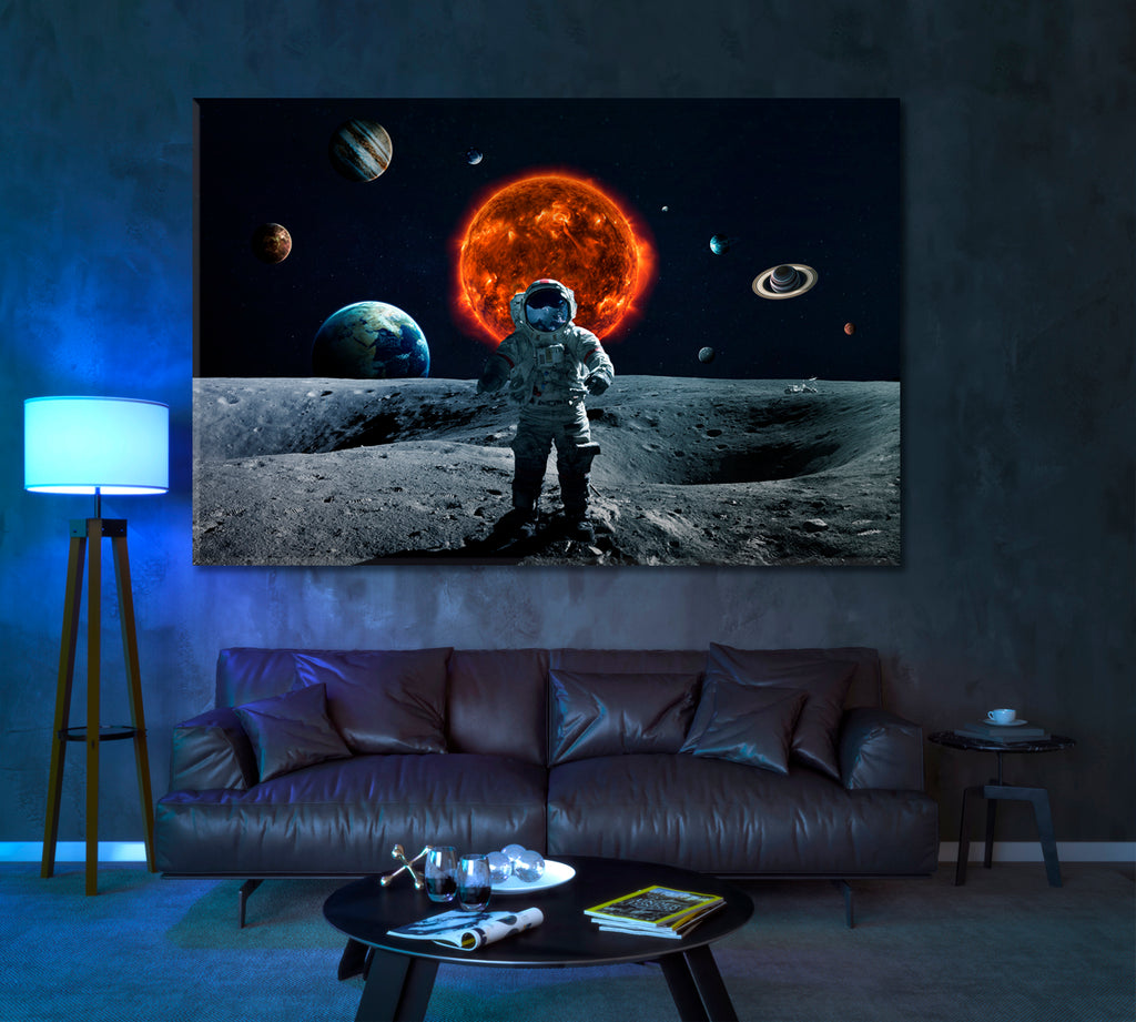 Astronaut on Moon Canvas Print ArtLexy 1 Panel 24"x16" inches 