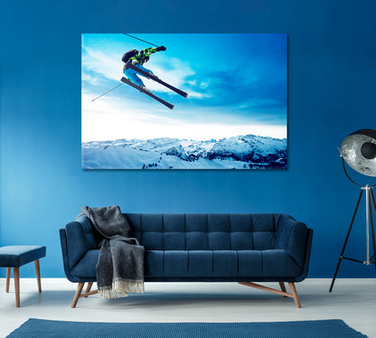 Skier Jumps Canvas Print ArtLexy 1 Panel 24"x16" inches 