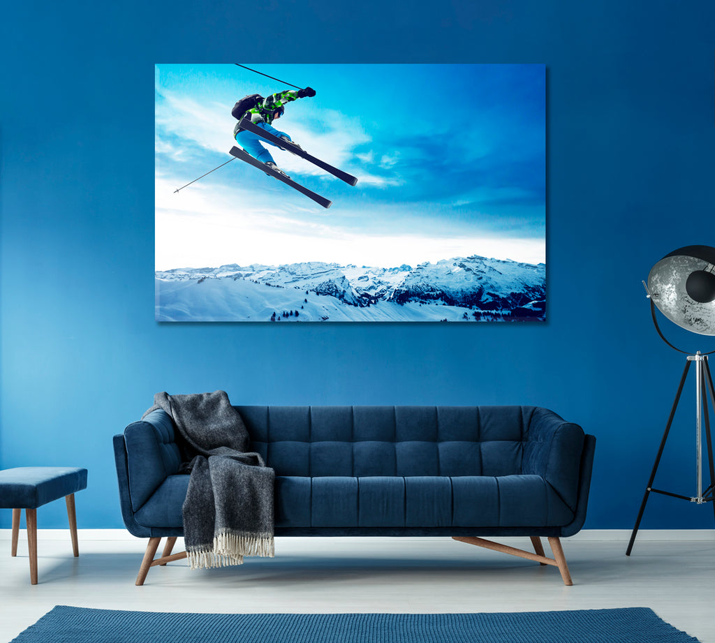 Skier Jumps Canvas Print ArtLexy 1 Panel 24"x16" inches 