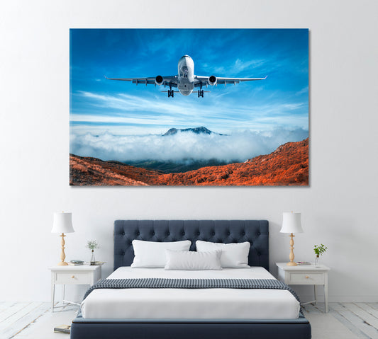 Airplane Flying over Autumn Forest Canvas Print ArtLexy 1 Panel 24"x16" inches 
