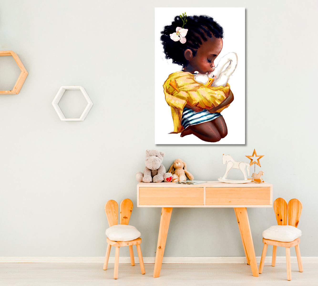 African Baby Girl with Goose Canvas Print ArtLexy   