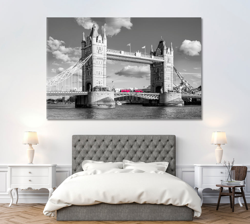 Tower Bridge with Red Bus London Canvas Print ArtLexy 1 Panel 24"x16" inches 