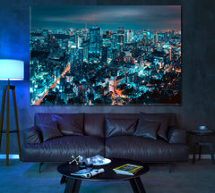Tokyo City Skyline at Night Japan Canvas Print ArtLexy 1 Panel 24"x16" inches 