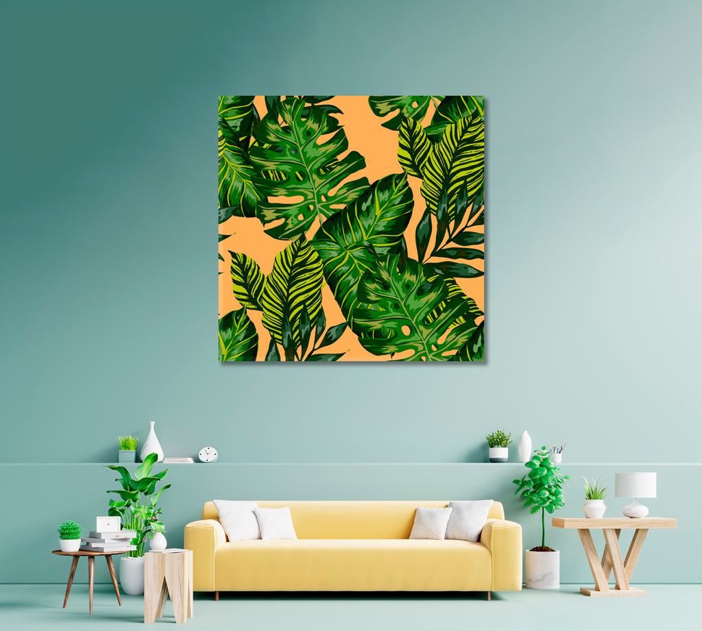Vector Tropical Palms Leaves Canvas Print ArtLexy 1 Panel 12"x12" inches 