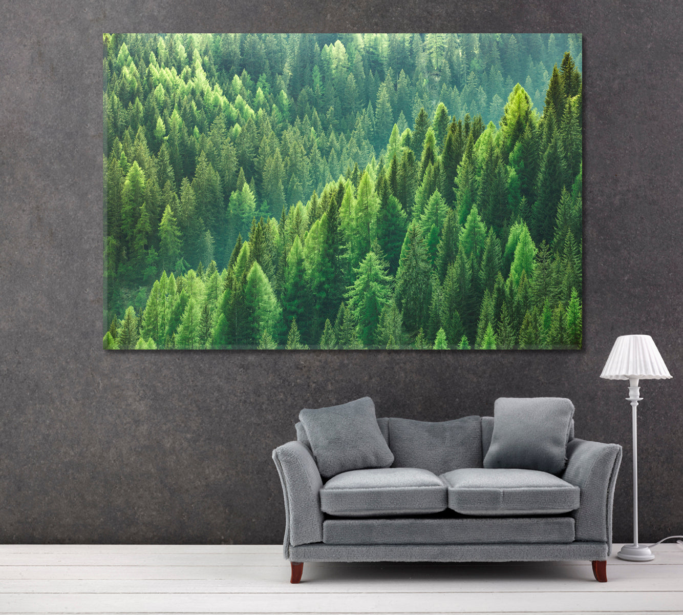 Green Forest of Fir and Pine Trees Canvas Print ArtLexy 1 Panel 24"x16" inches 
