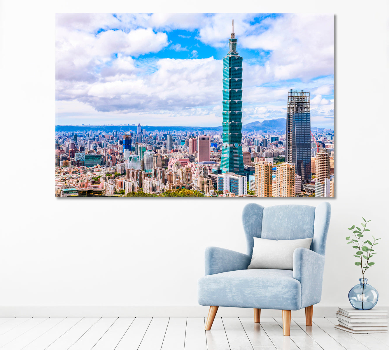 Taipei Downtown with Taipei 101 Skyscraper Canvas Print ArtLexy 1 Panel 24"x16" inches 