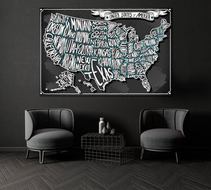 United States Map Canvas Print ArtLexy 1 Panel 24"x16" inches 