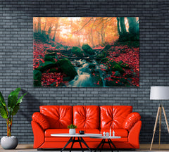 Stream in Autumn Forest Canvas Print ArtLexy 1 Panel 24"x16" inches 