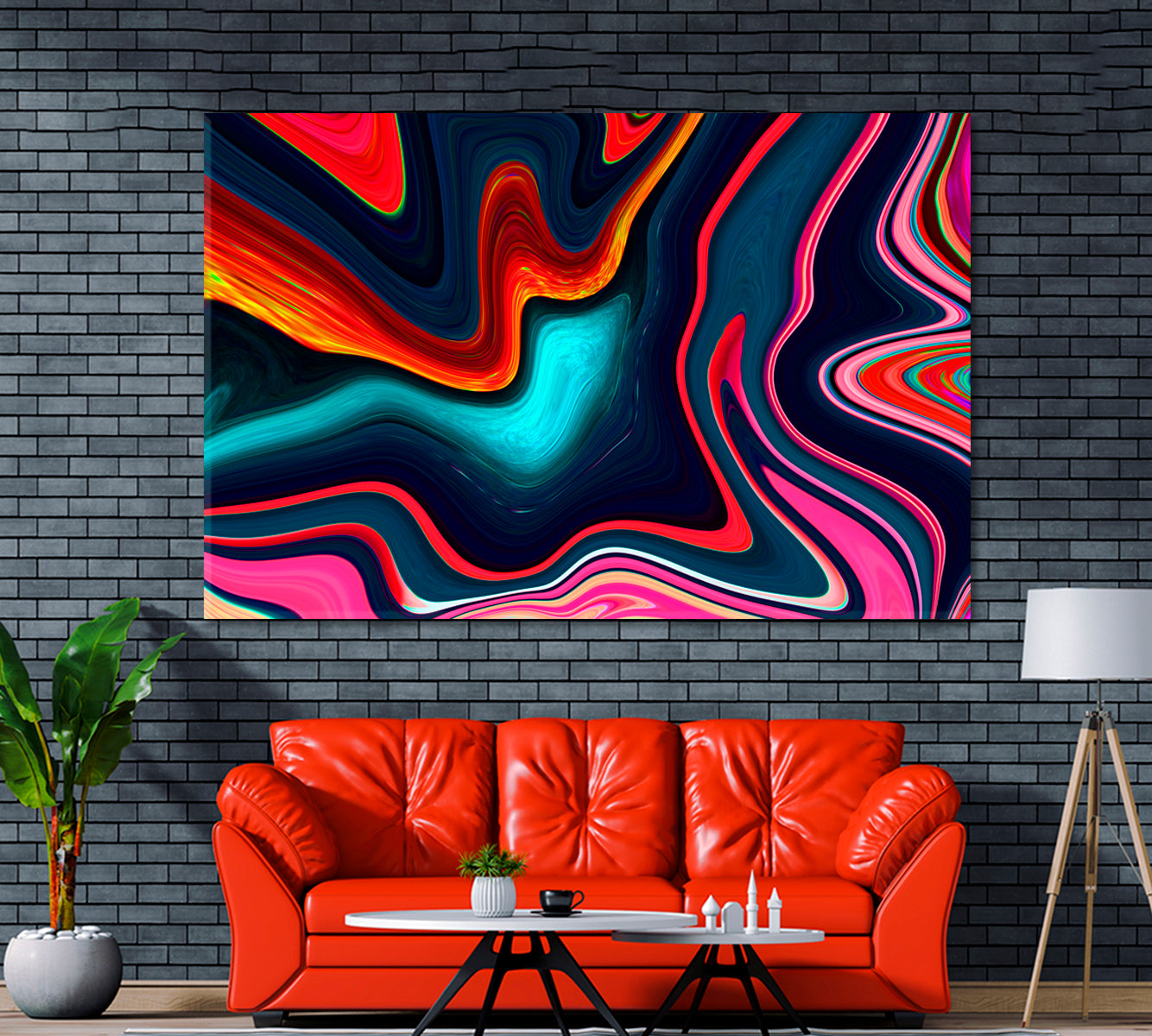 Abstract Multicolor Waves Canvas Print ArtLexy 1 Panel 24"x16" inches 