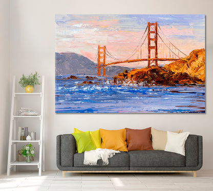 Abstract Golden Gate Bridge Canvas Print ArtLexy 1 Panel 24"x16" inches 