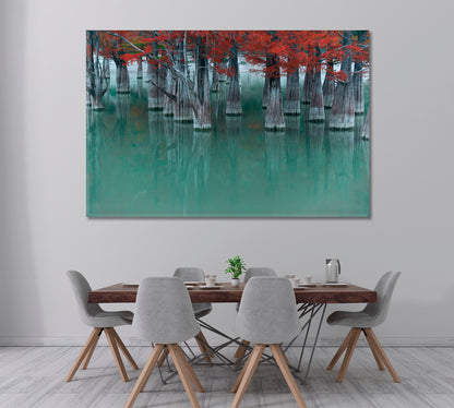 Swamp Cypress Trees on Sukkot Lake Russia Canvas Print ArtLexy 1 Panel 24"x16" inches 