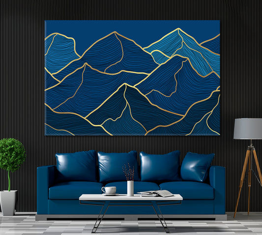 Abstract Gold Mountains Canvas Print ArtLexy 1 Panel 24"x16" inches 