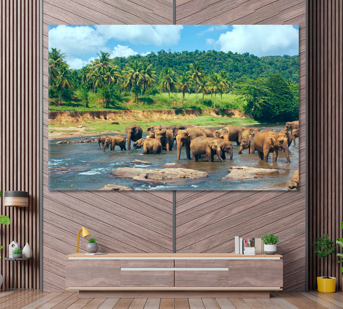Sri Lanka Elephants in Jungle Canvas Print ArtLexy 1 Panel 24"x16" inches 