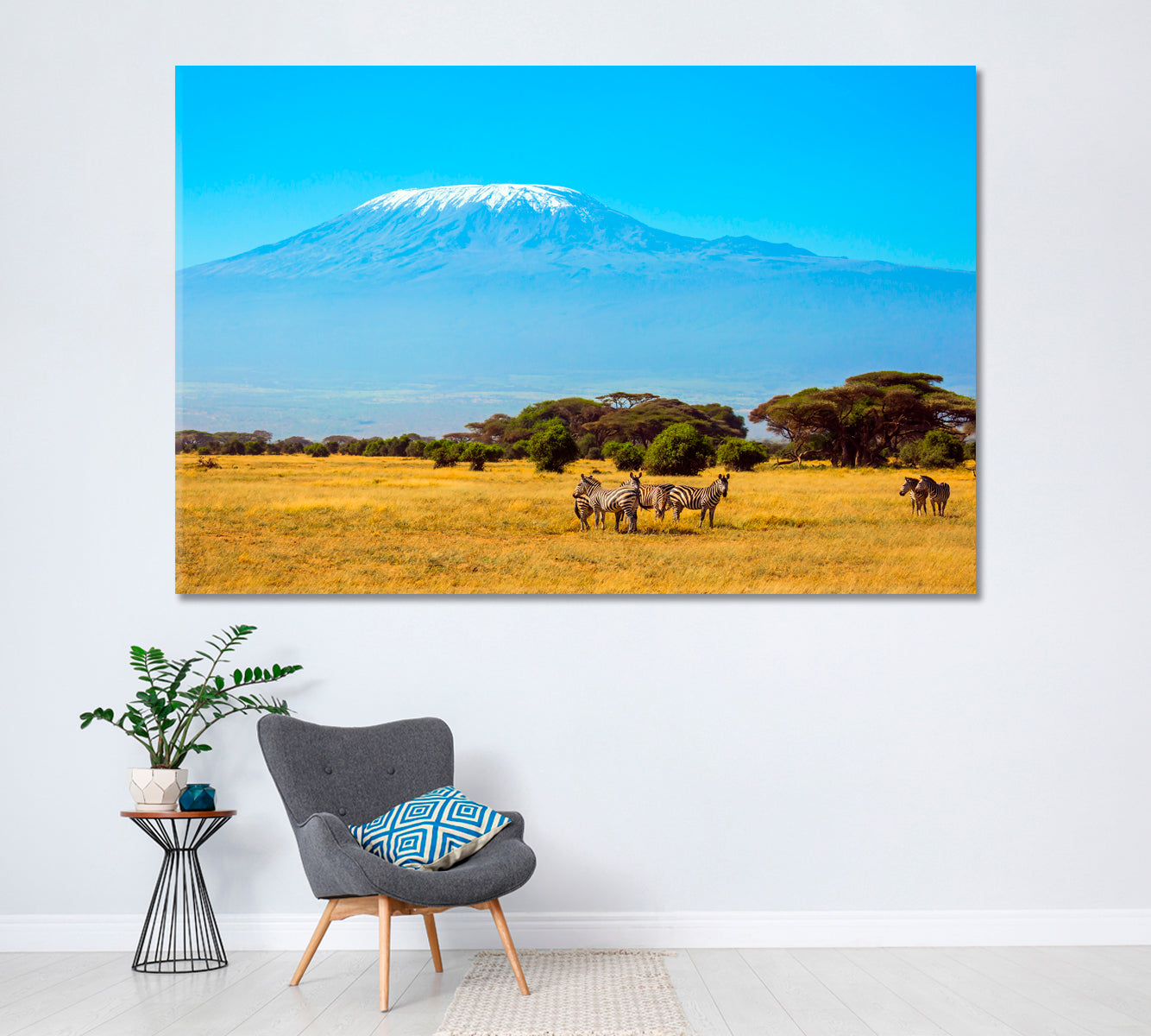 Herd of  Zebras at Foot of Mount Kilimanjaro Kenya Canvas Print ArtLexy 1 Panel 24"x16" inches 