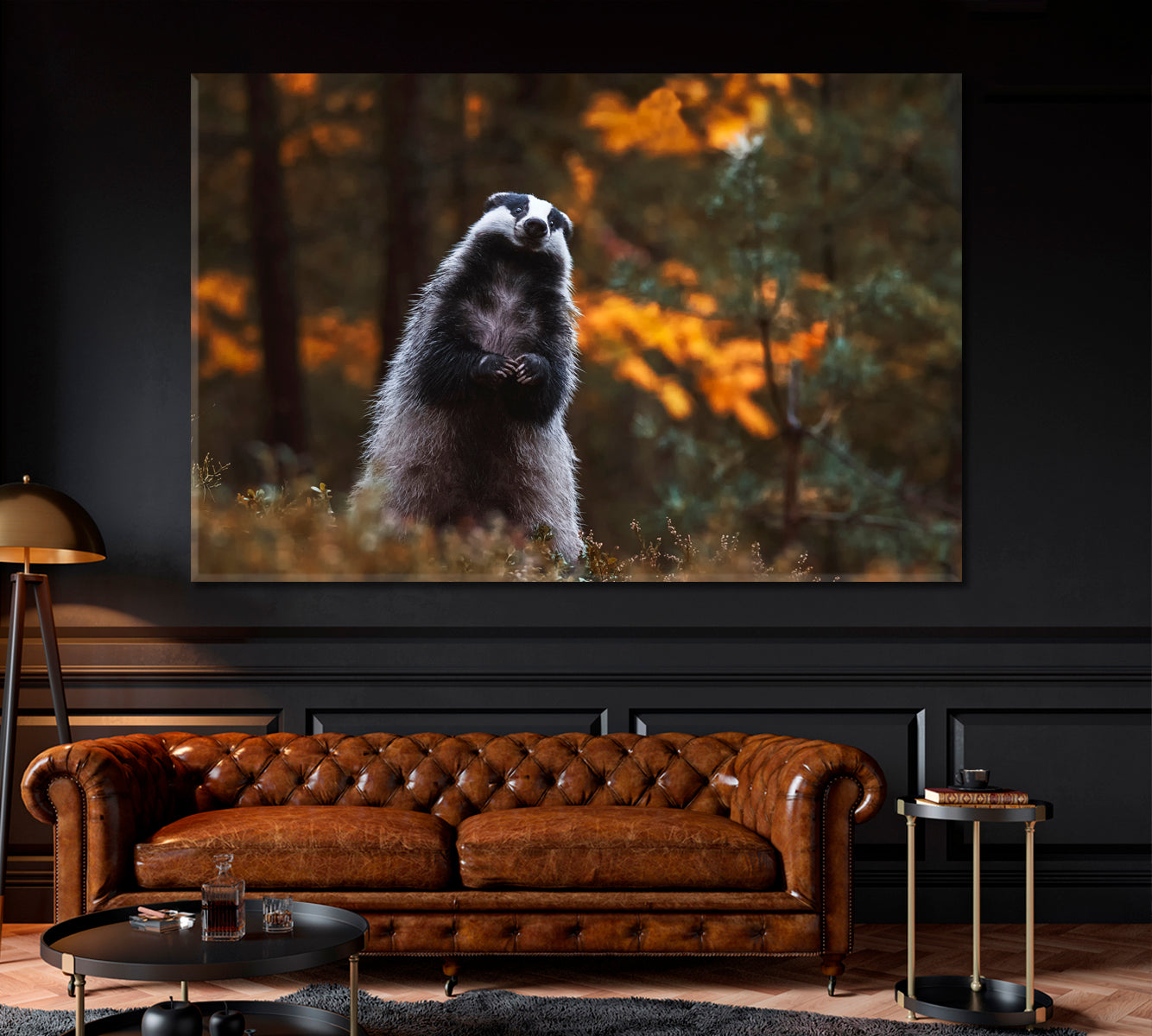 European Badger in Forest Canvas Print ArtLexy 1 Panel 24"x16" inches 