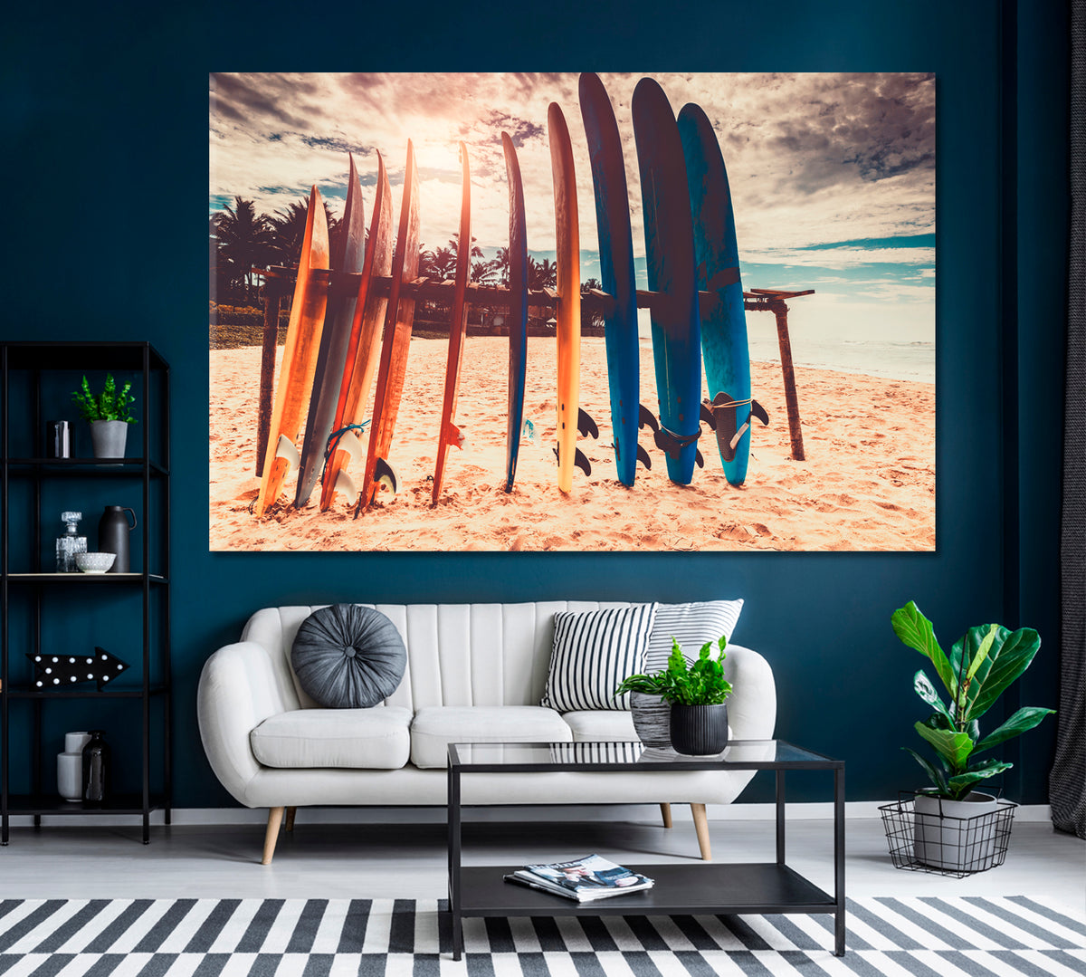 Surfboards on Beach Canvas Print ArtLexy 1 Panel 24"x16" inches 